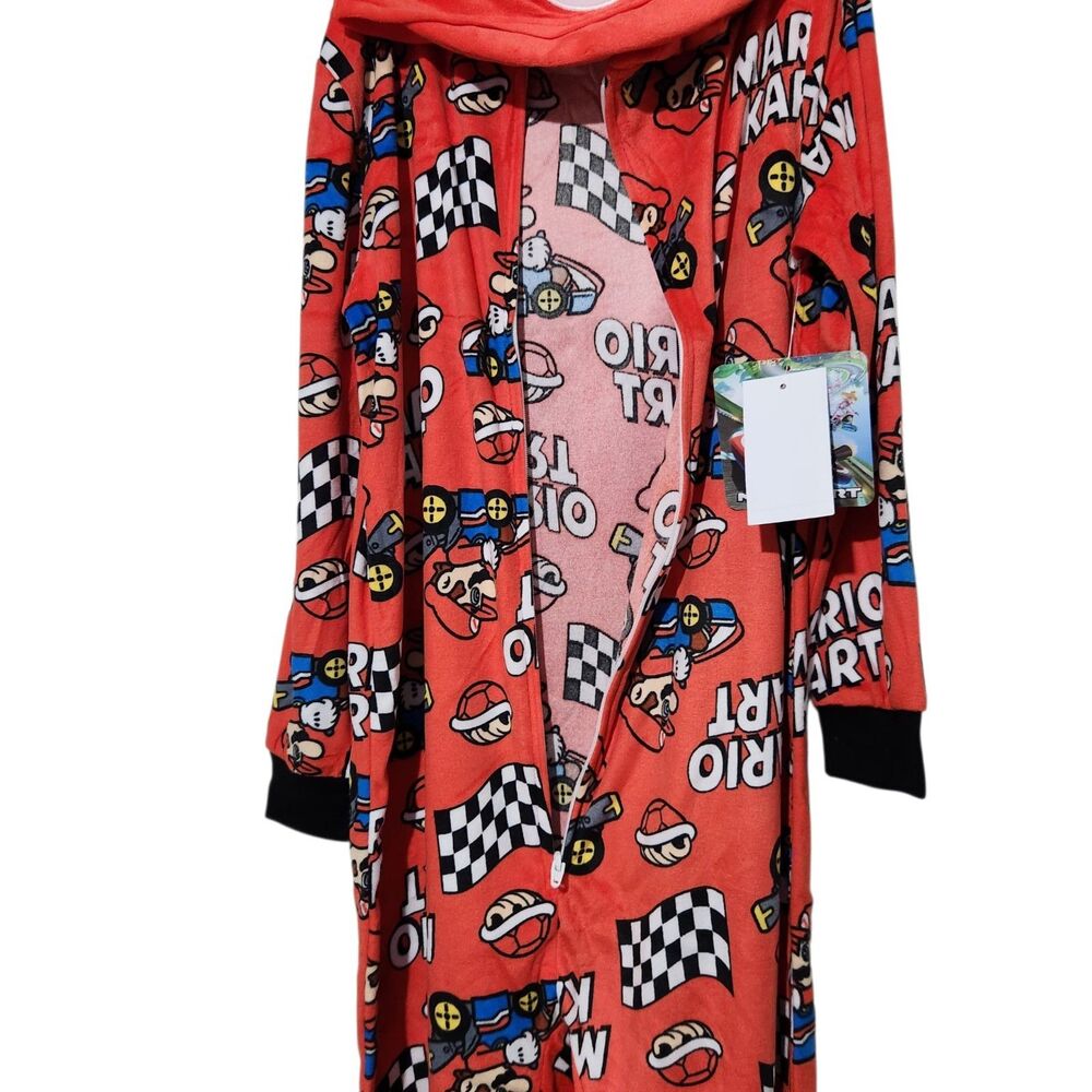 Mario Kart Pajama For Boys Size Small 6/7 Red Hooded Full Zip - Picture 4 of 15